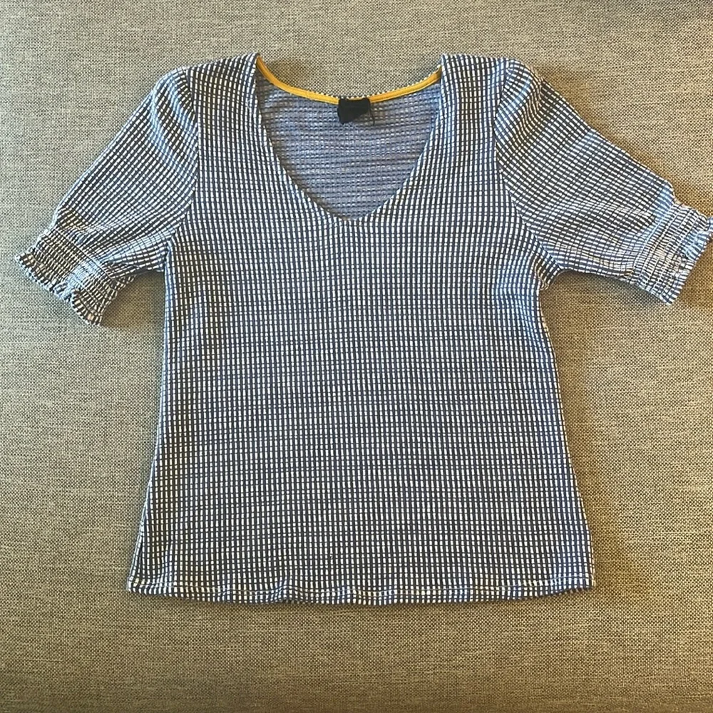 Anthropologie W5 blue and white puff sleeve blouse size S